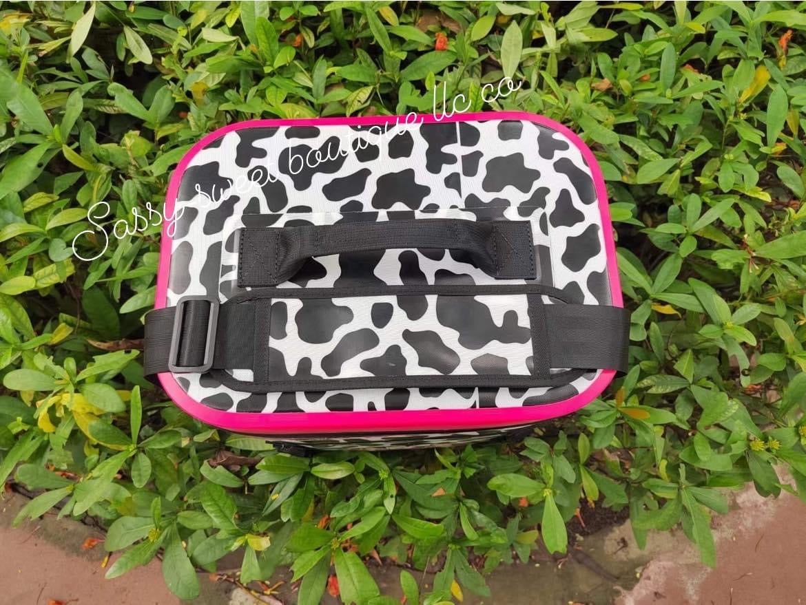 Cow print hot pink cooler